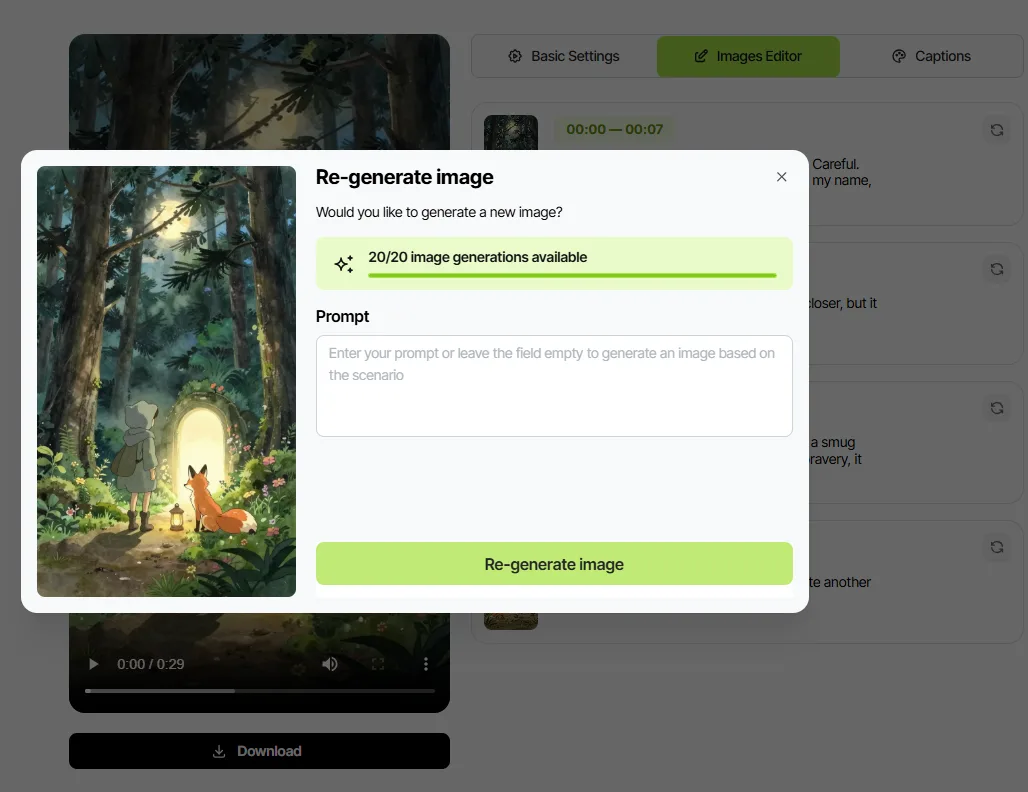Re-generate image dialog